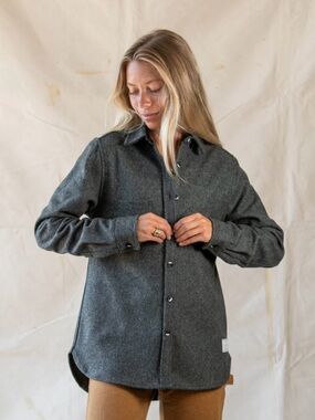 Anian Modern Melton Button-Up Wool Shirt Jacket Shacket